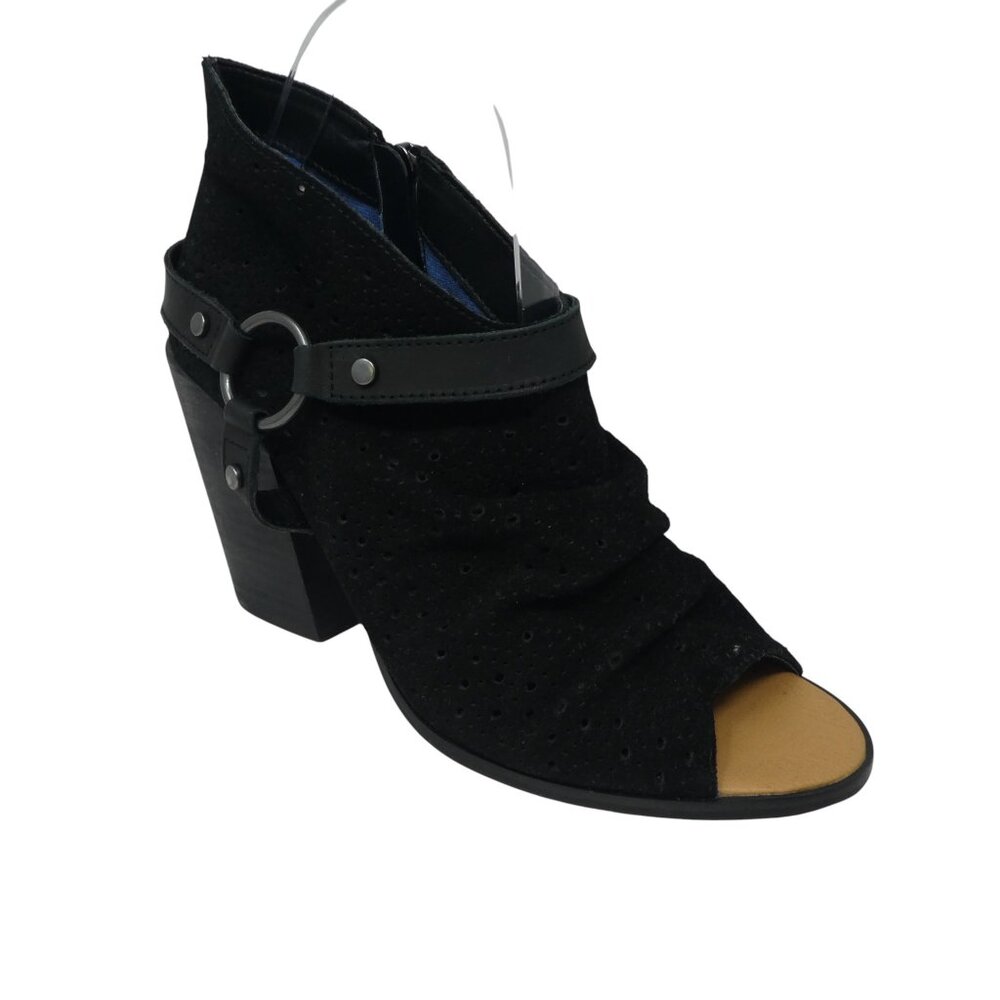 Dingo Spurs Black Leather Peep Toe Western Ruched Ankle Boots Booties Womens 7.5